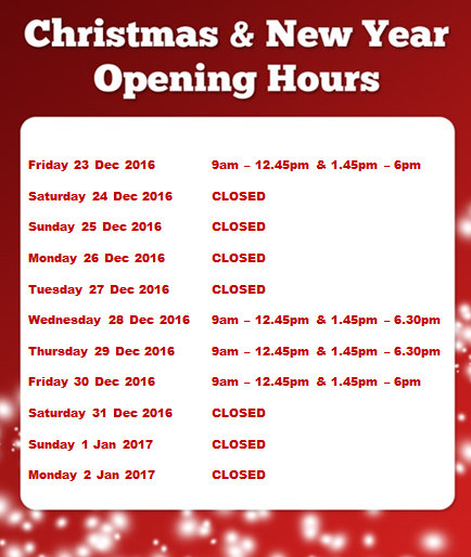 Christmas and New Year opening hours